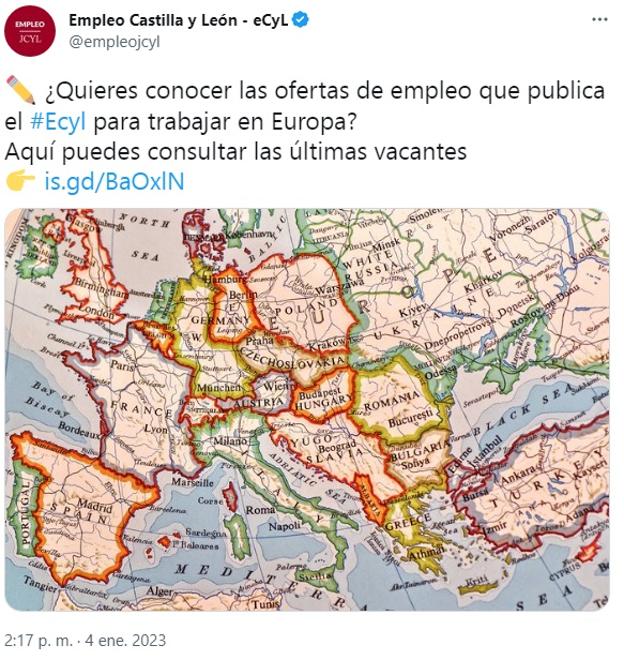 Una captura de pantalla del tuit publicado en la cuenta oficial de la Consejería de Empleo.