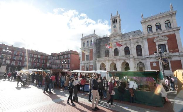 Mercado de artesanía en frente del Ayuntamiento de Valladolid por motivo de la fiesta de San Pedro.