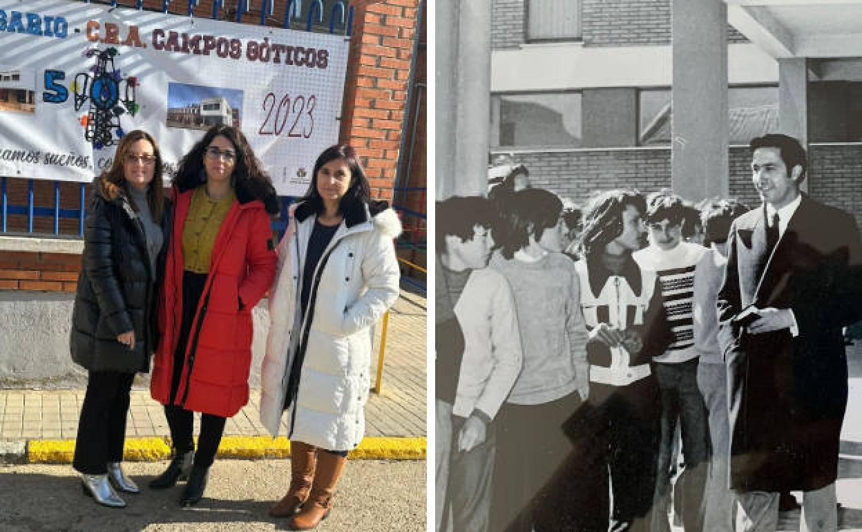 Actual equipo directivo del colegio. A la derecha, el exalcalde Manuel Fuentes con la directora y el gobernador en una visita al centro.
