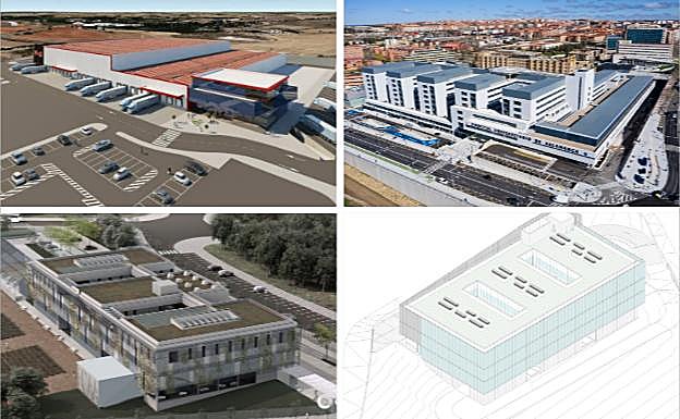 Las nueva sede de Neumáticos Andrés, el nuevo Hospital, el proyecto del Irnasa y el de la Facultad de Agrarias. 