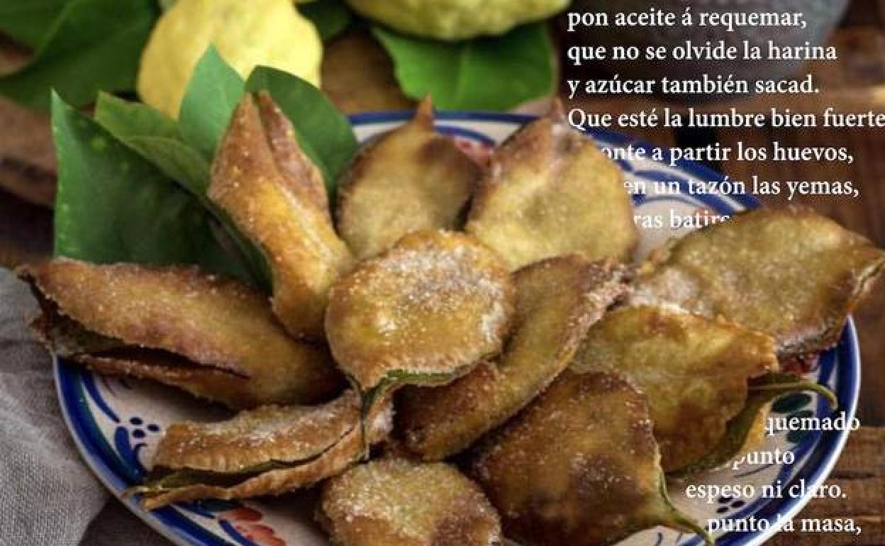 Plato de papapaparajotes y texto de una poesía escrita sobre la receta en 1899.