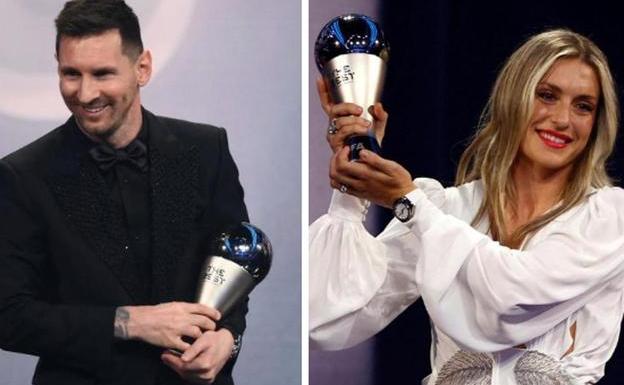 Lionel Messi y Alexia Putellas posan con sus trofeos The Best.