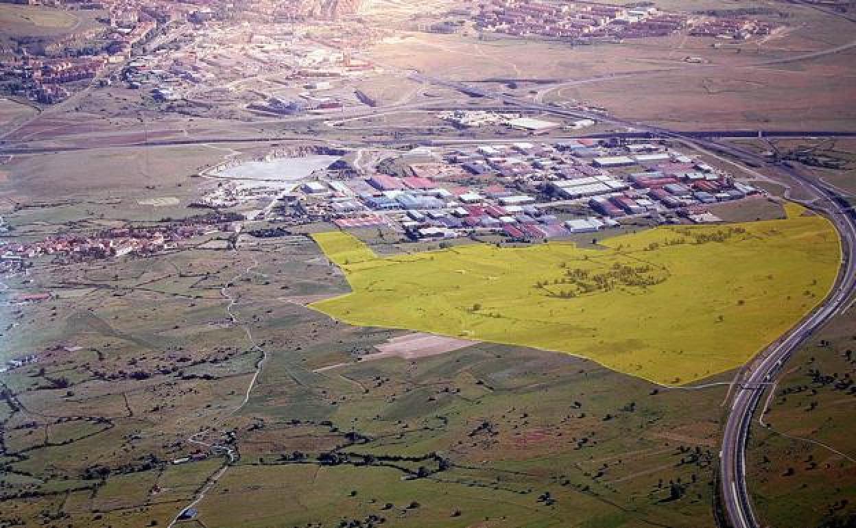 Vista aérea del sector Prado del Hoyo (marcado en verde claro). 