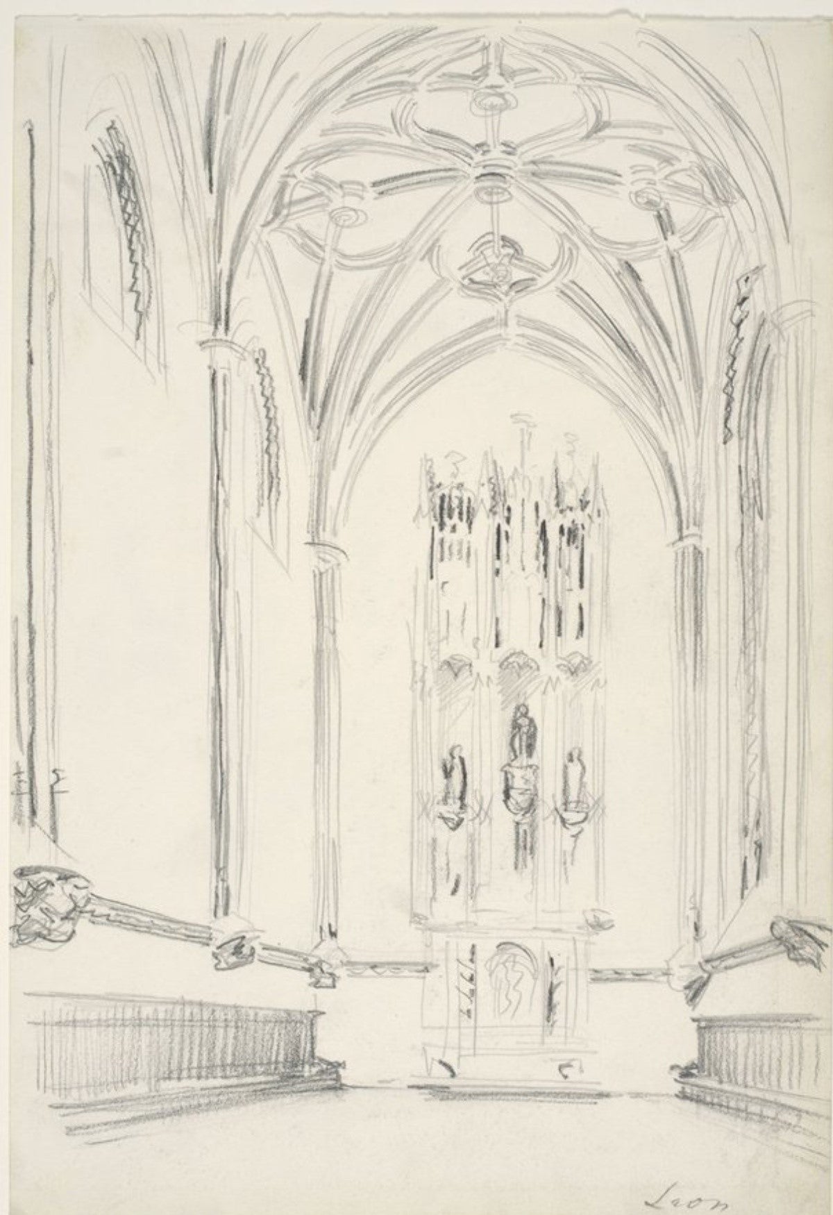 'Sketch of the Interior of a Vaulted Church, Leon, Spain'.