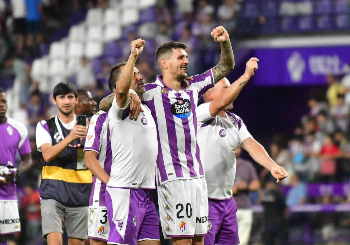 Stanko Juric celebra el triunfo en el derbi de la primera vuelta ante el Burgos.