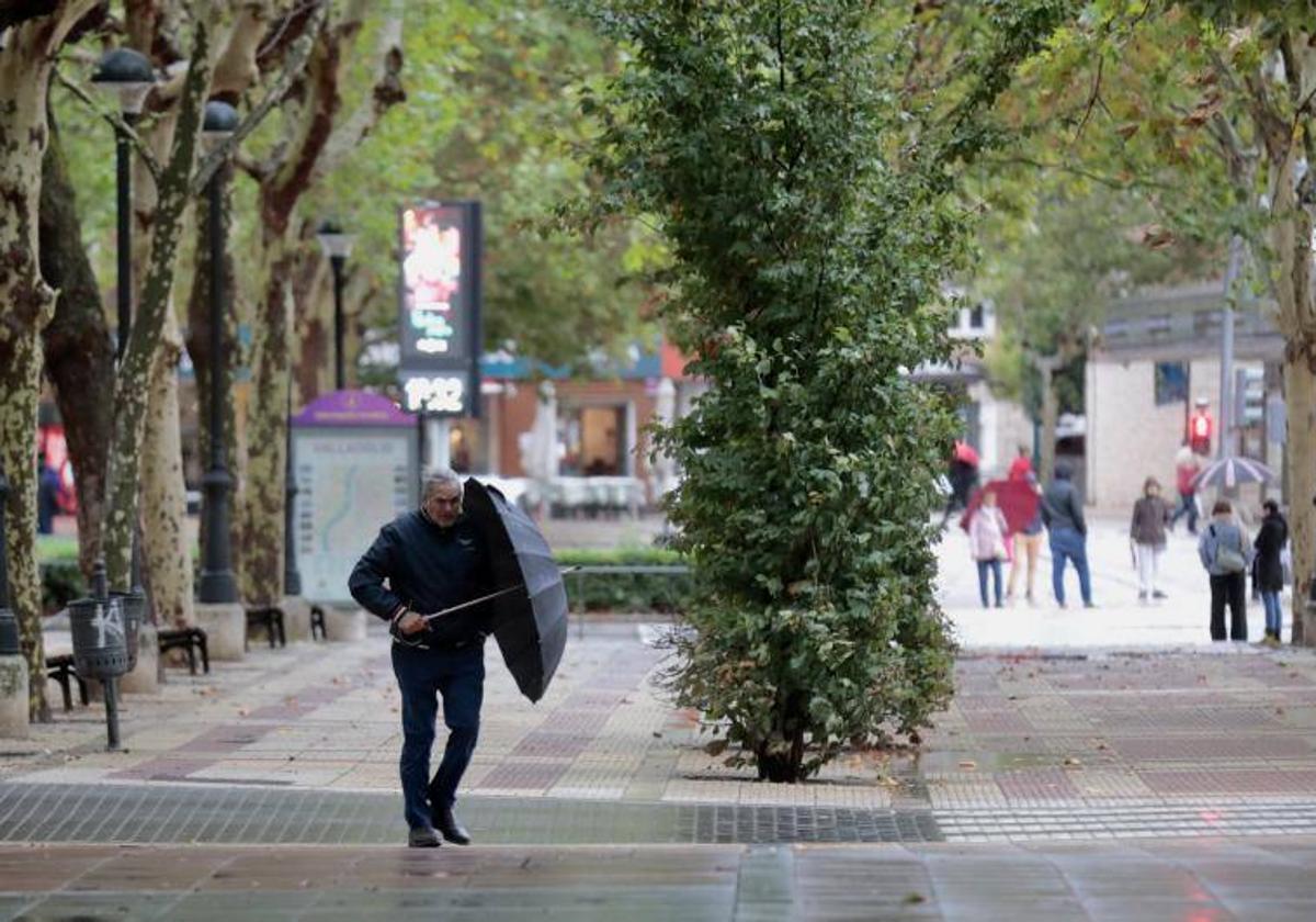 Viento en el Paseo de Zorrilla durante un temporal anterior.