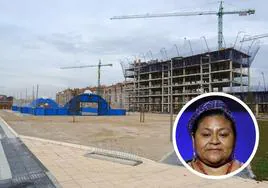 La calle Rigoberta Menchú discurre por el lateral del nuevo edificio en construcción del barrio de los cuarteles.