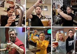 Hosteleros de Valladolid tirando cañas de cerveza.