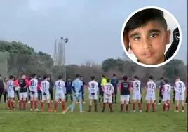 Momento en el que el árbitro da la charla a los equipos de cadetes. En el círculo, Sebas, el joven que falleció tras un entrenamiento de fútbol en Zaratán.