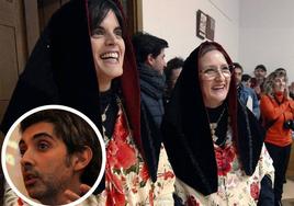 David Pinillos, en el círculo, sobre la recepción a las alcaldesas de la fiesta de Santa Águeda, Laura Gil (izq.) y Patricia Merino.