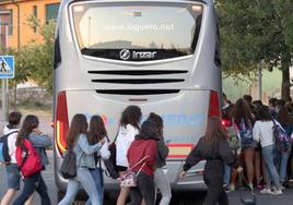 Alumnos de Segovia se disponen a coger un autobús escolar.