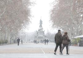 Niebla en la Acera de Recoletos de Valladolid.