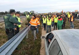 Agricultores y ganaderos cortan la autovía