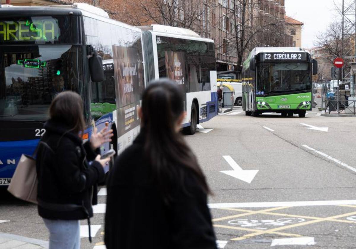 Autobuses urbanos en la zona de Santa Clara, este miércoles.