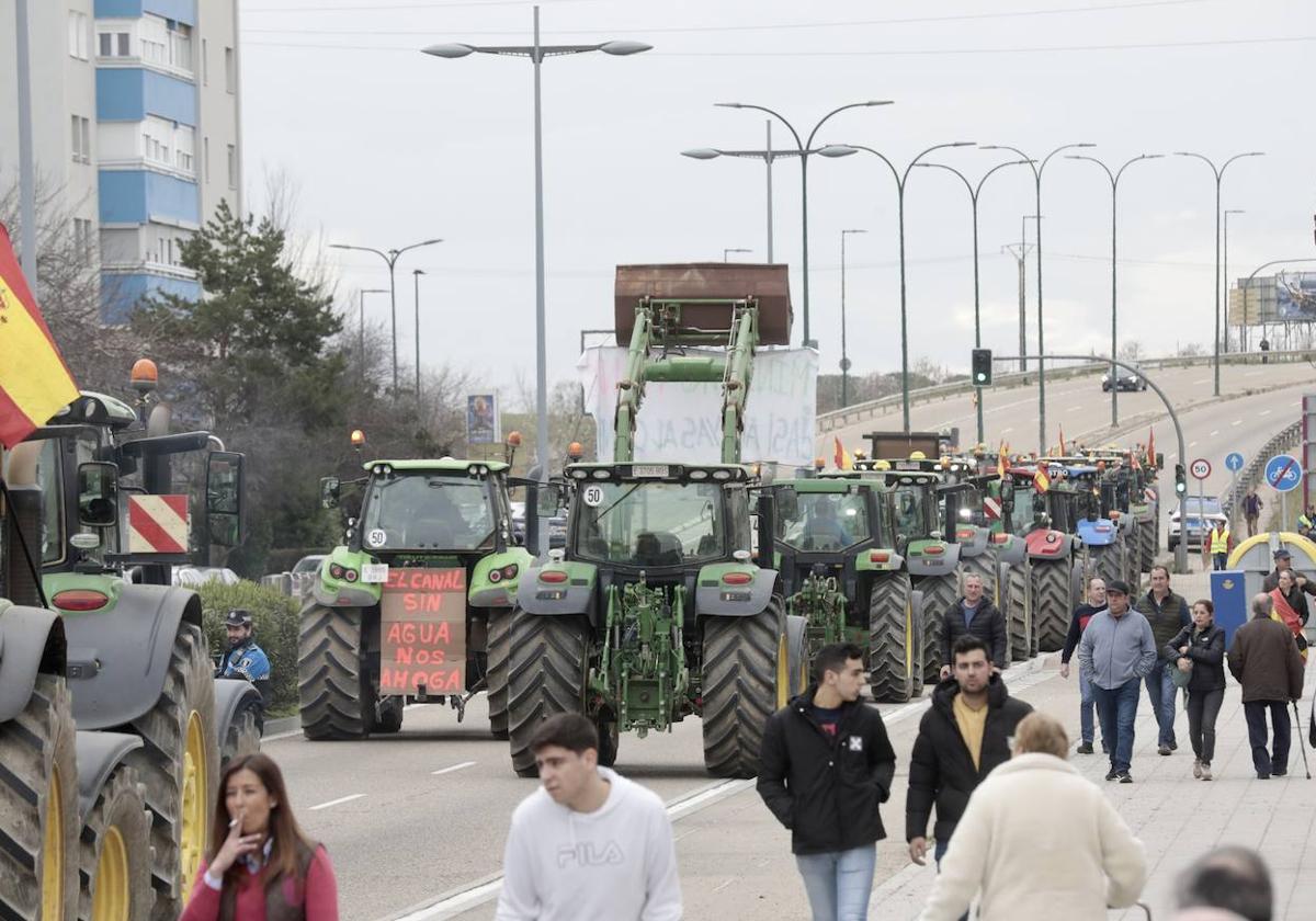 Los tractores, en el tramo final de la manifestación, en el paseo Arco de Ladrillo.