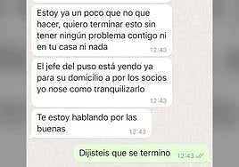 Captura de pantalla de algunos de los mensajes que amenazaban a las víctimas.