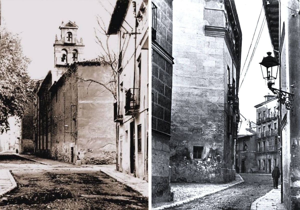 A la izquierda, la confluencia de la calle Expósitos con San Quirce y la plaza de la Trinidad, en los años 50 del s. XX. A la derecha, la calle Expósitos en los años 60 del s. XX.