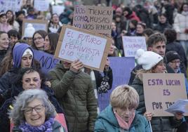 Lemas feministas exhibidos durante la manifestación del 8M, este viernes, en Segovia.