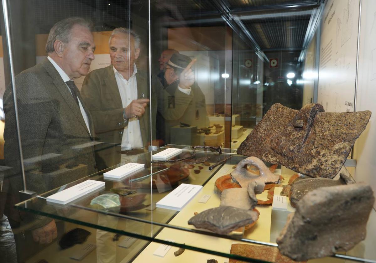 El delegado de la Junta y el director del Museo contemplan la exposición.