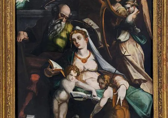 Óleo sobre tabla de la 'Sagrada familia con San Juanito', inspirada en una composición de Rubens.