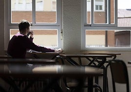 Un alumno observa desde la ventana del aula de un colegio de Valladolid, en una imagen de archivo.