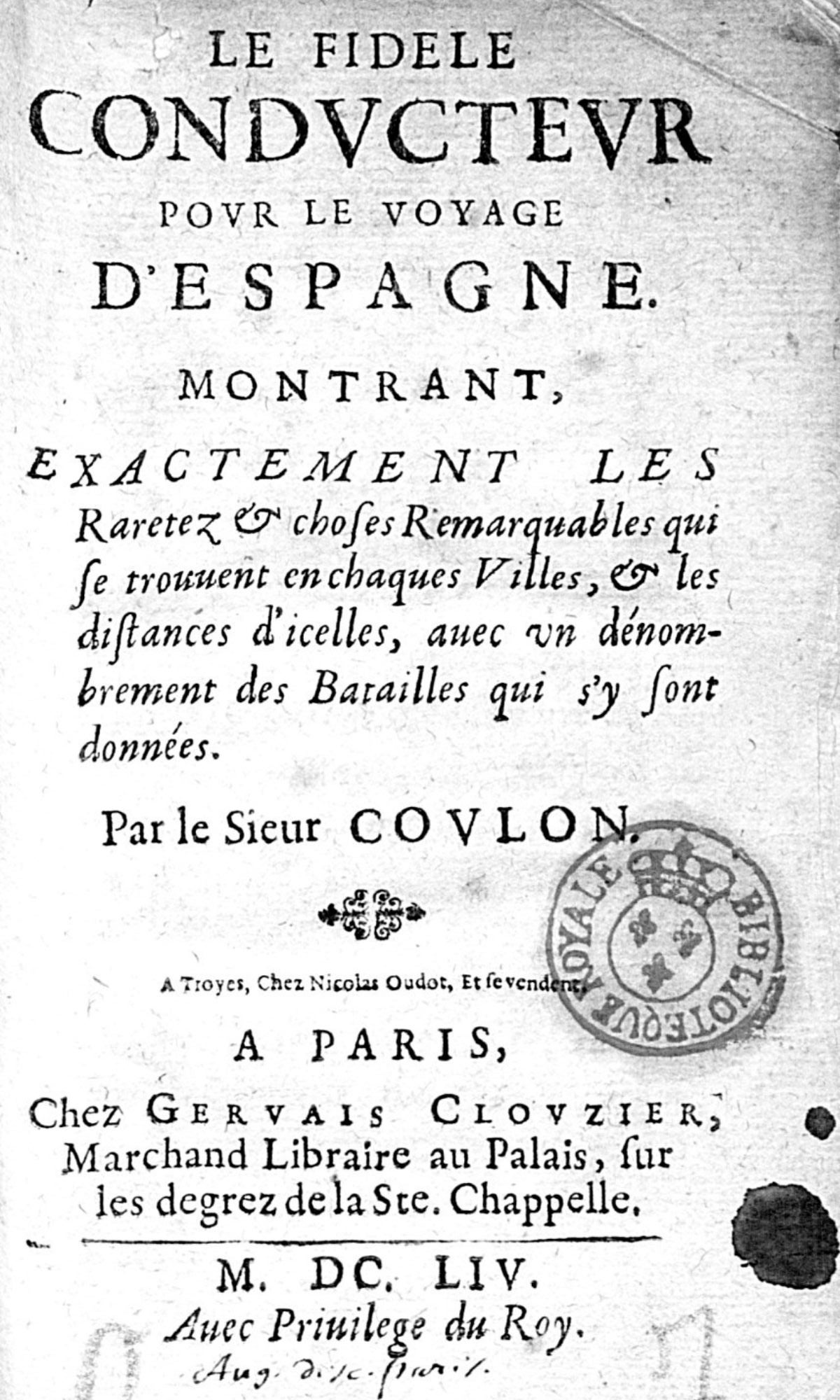 'Le Fidele Conducteur pour le voyage D`Espagne', libro de 1654.