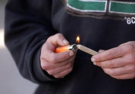 Un consumidor de marihuana se prepara un porro.