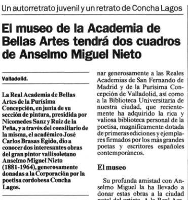 Noticia de la exposición de Anselmo Miguel Nieto y Concha Lagos.