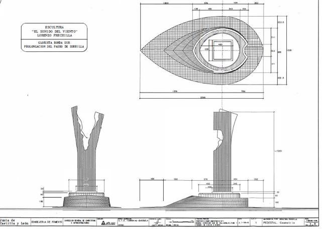 Planos de la escultura y del pedestal presentados al Ayuntamiento de Valladolid en 1999.