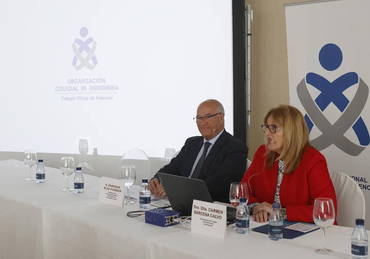 Enrique Ruiz, presidente del Consejo Autonómico de Enfermería, y Carmen Bárcena, en unas jornadas el año pasado.