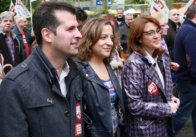 1º de Mayo de 2015 con Iratxe García y Soraya Rodríguez, entonces diputada del PSOE, junto a Tudanca.