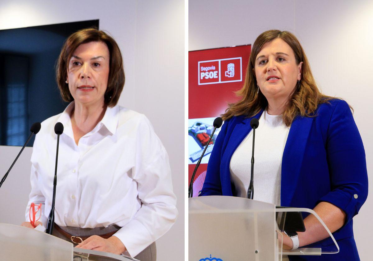 Esther Núñez y Clara Martín, durante sus comparecencias de este viernes en la Casa de la Lectura.