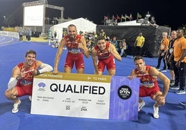 El equipo español celebra la clasificación para los Juegos Olímpicos, esta madrugada en Bahamas.