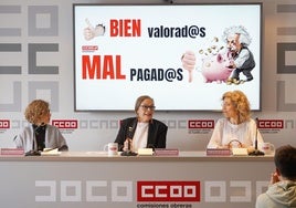 Rueda de prensa de representantes de CCOO, este miércoles.