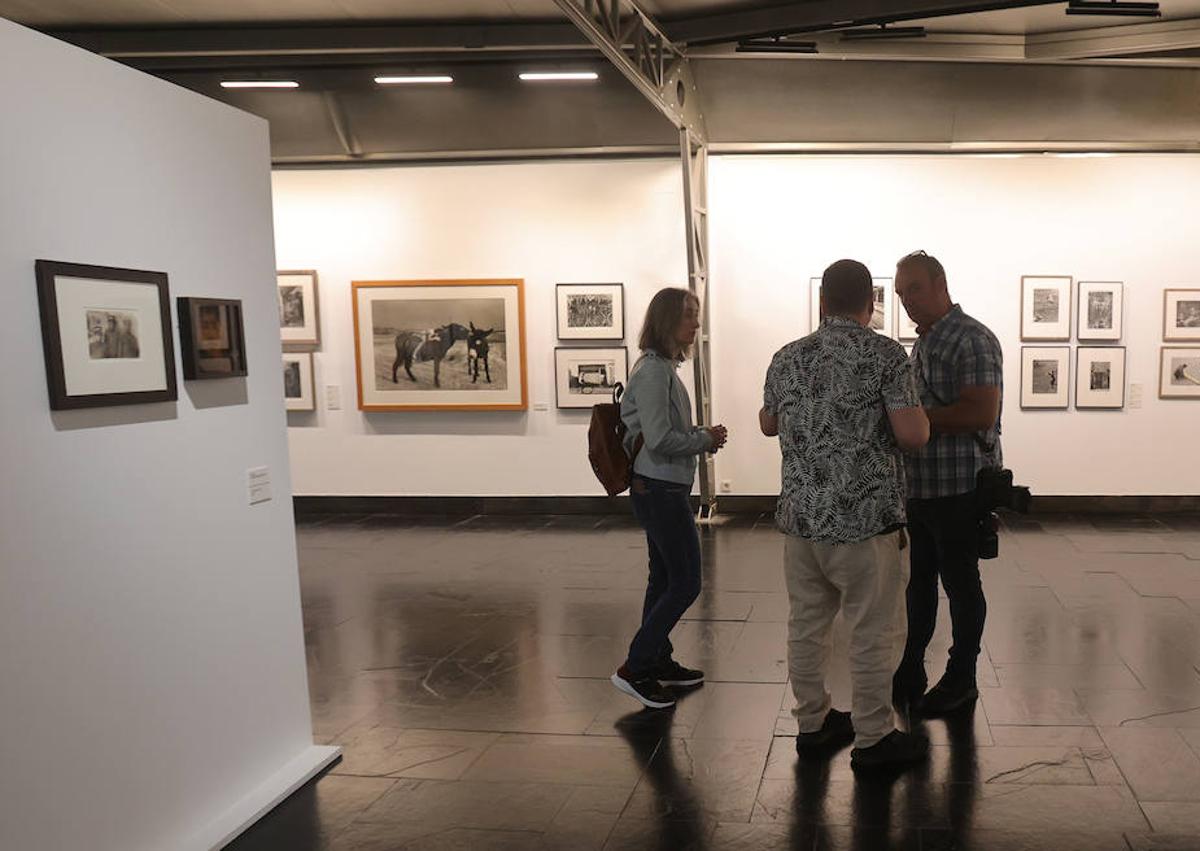 Imagen secundaria 1 - Gabino Diego explica su colección, visitantes a la visita guiada y obra de Alberto García-Alix titulada 'Retrato de Gabino y mujer al fondo'.