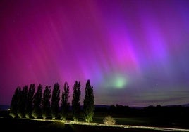 Vista de la aurora boreal durante la noche del viernes en Daillens, Suiza.