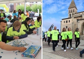 A la izquierda, Puzle-Cross en Paredes de Nava. A la derecha, marcha solidaria en favor de Cocemfe, con Santa Eulalia al fondo.