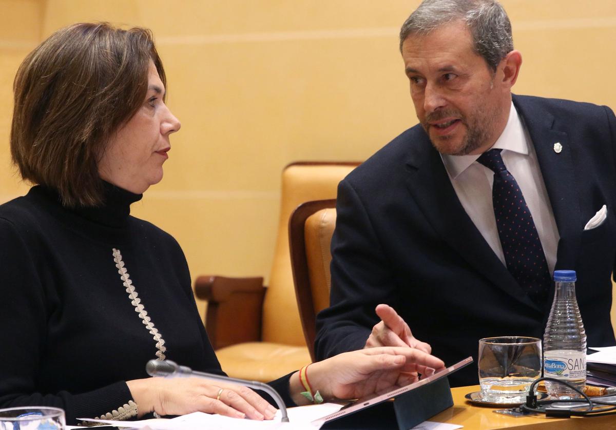 Los concejales de Vox, Alfonso Ceballos-Escalera y Esther Núñez, hablan durante un pleno municipal.