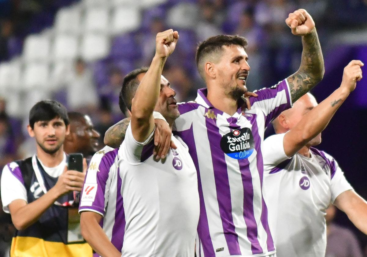 Stanko Juric celebra la victoria del Real Valladolid frente al Burgos.