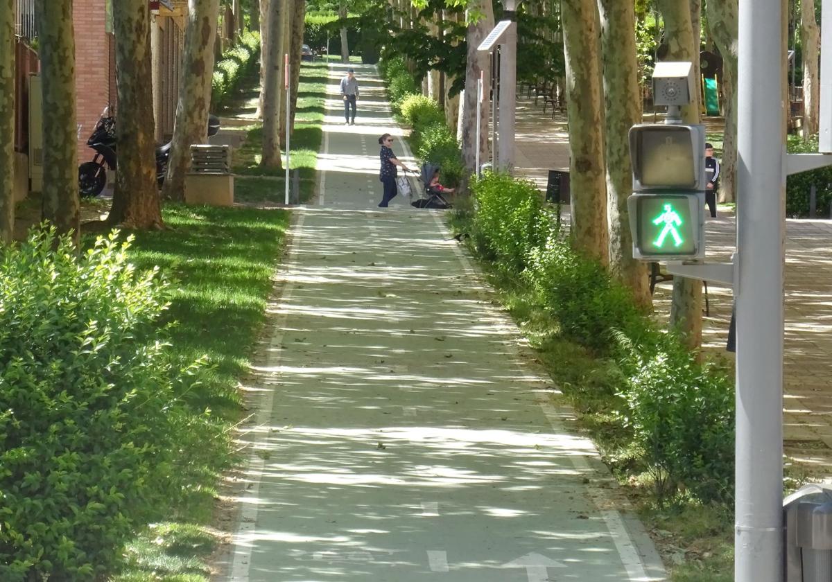 Carril bici actual en el parque del Mediodía de Parquesol, junto a la calle Adolfo Miaja de la Muela.