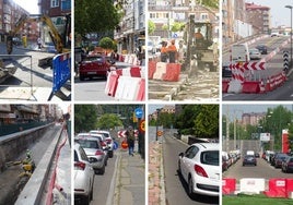 Arriba, de izquierda a derecha, obras en Vadillos, Mirabel, Juan Carlos I y Arco de Ladrillo. Debajo, Labradores, calle Estación, calle Guipúzcoa y Daniel del Olmo.