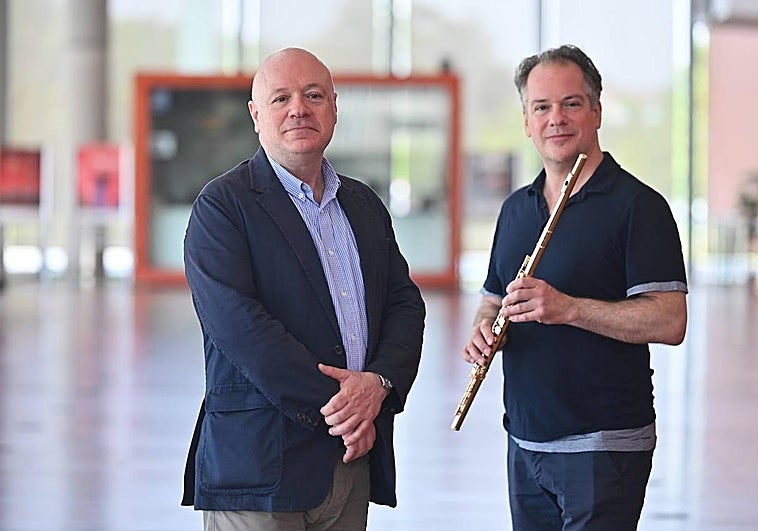 El compositor Albert Guinovart y el flautista Emmanuel Pahud.