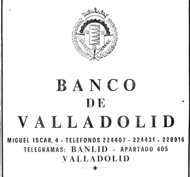 Anuncio del Banco de Valladolid publicado en El Norte de Castilla en 1970.