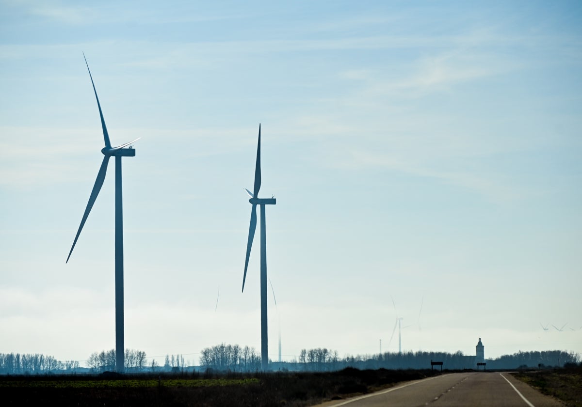 Molinos de producción de energía eólica, en una de las entradas de Castromonte.