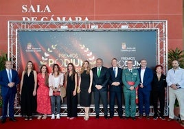 Premiados y representantes institucionales, antes de la gala de los Premios Pódium, en el Auditorio Miguel Delibes de Valladolid.