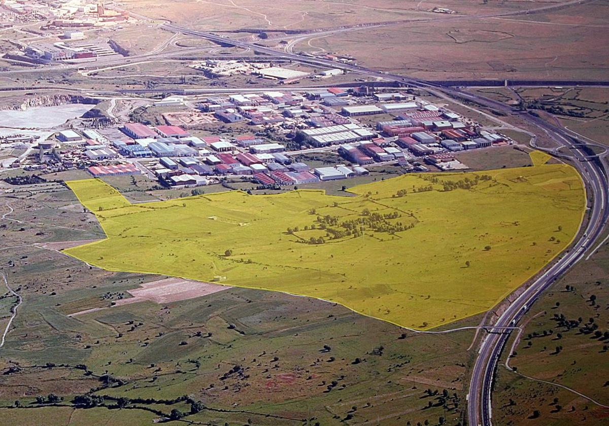 Vista aérea del futuro polígono industrial de Prado del Hoyo.