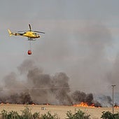 Un incendio calcina una tierra de cereal a 500 metros de una urbanización de La Cistérniga
