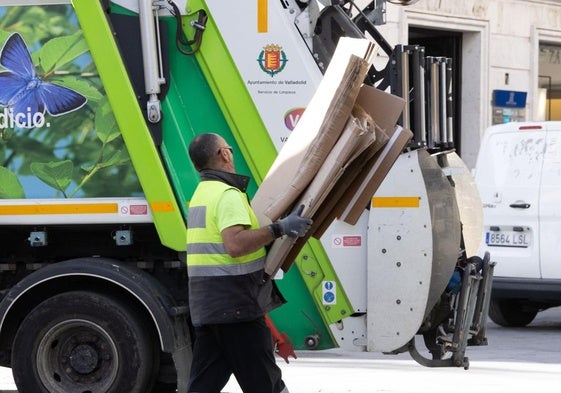 Recogida de cartones de los comercios dentro del plan 'puerta a puerta'.