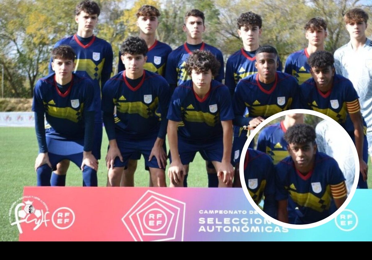 Lamine Yamal, a la derecha agachado, en el once que formó Cataluña sub-16 en los Anexos hace dos años.