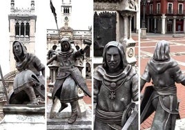 Secuencia del vídeo, creado por IA por el Ayuntamiento, de la 'huida' de la estatua del Conde Ansúrez de su pedestal en la Plaza Mayor.